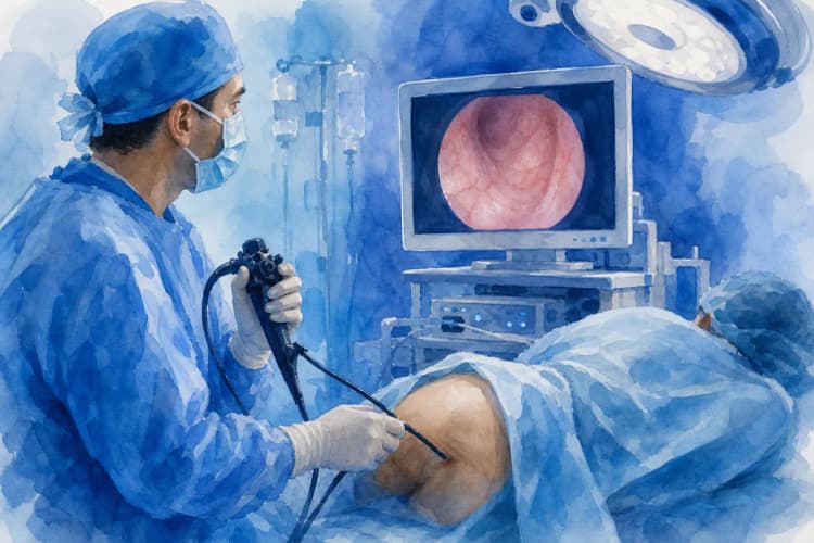 Um médico examinando um paciente com um endoscópio.