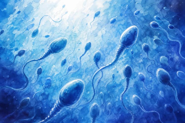 Um close-up de espermatozoides em movimento sob um microscópio, com foco na vitalidade e forma.