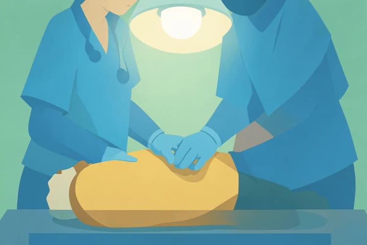 Proctologista realizando um exame de toque retal em um paciente.