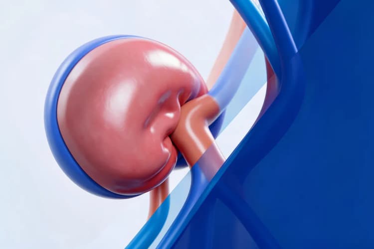 Ilustração médica mostrando a glândula da próstata aumentada comprimindo a uretra.