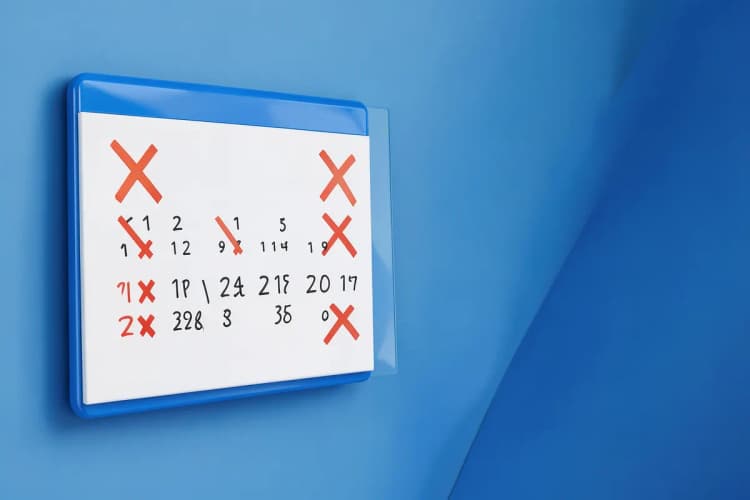 Calendário com um X marcado em vários dias, simbolizando um tratamento contínuo.